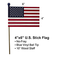 U.S. Stick Flag 4 in X 6 in No Fray 3/16 in X 10 in Wood Staff Plastic Blue Ball Tip