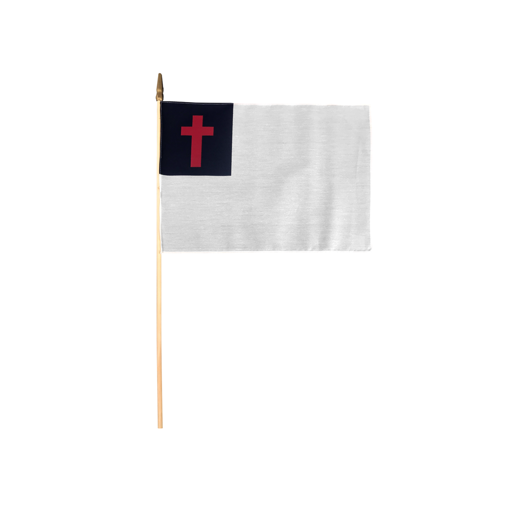 Christian Stick Flag 12 in X 18 in Cotton Hemmed 3/8 in X 30 in Natural Wood Staff Gold Spear Tip