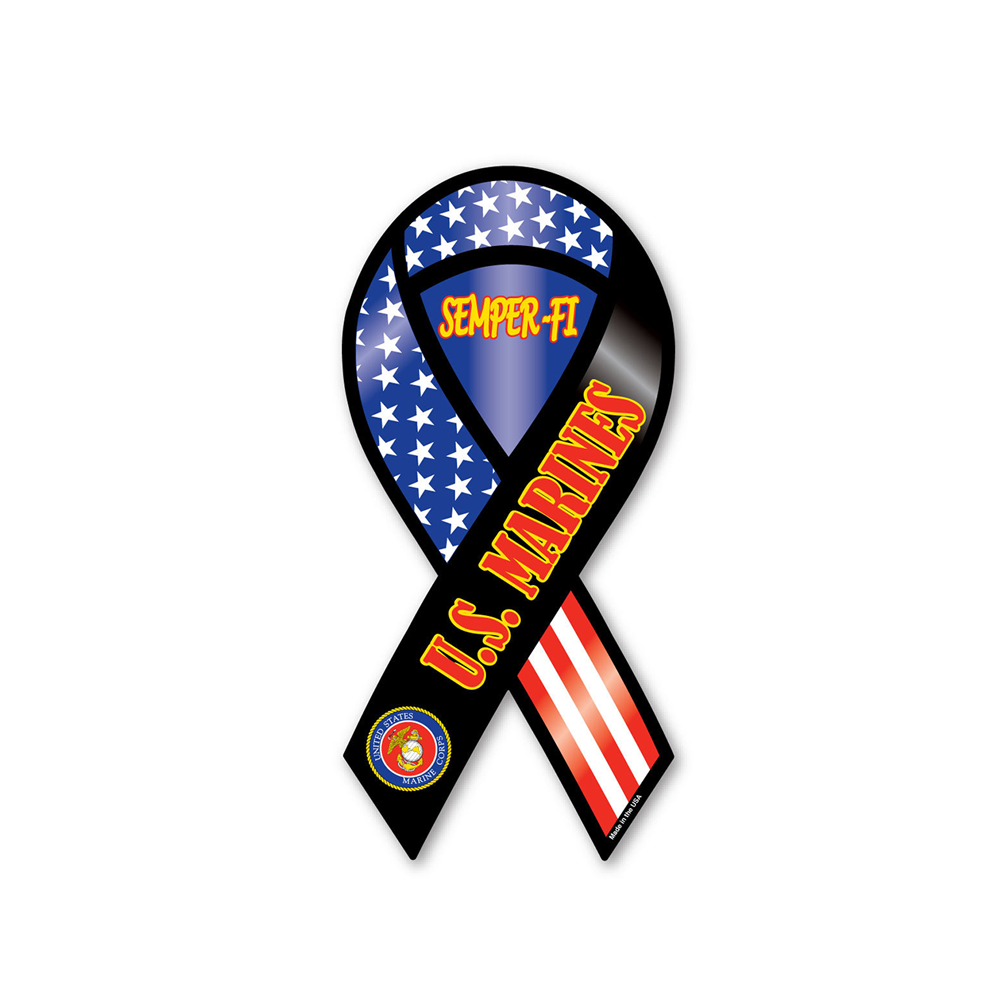 Semper-Fi U.S. Marines 2-in-1 Ribbon Car Magnet