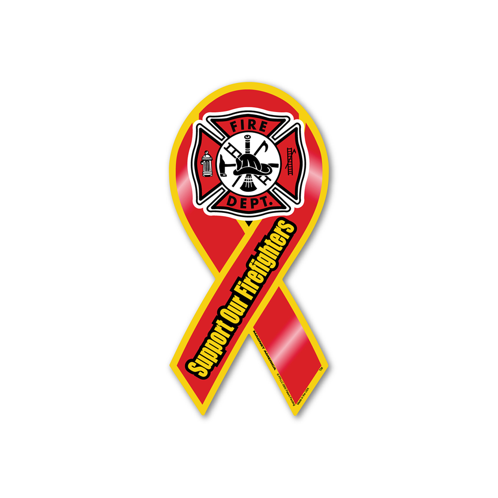 Support Our Firefighters Flames Ribbon Car Magnet