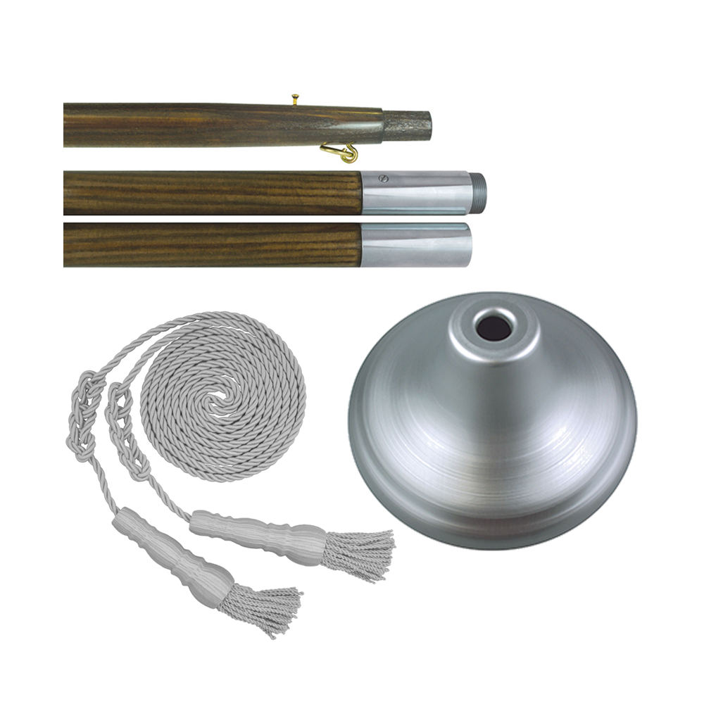 Pole, Stand & Tassel 3x5 Kit, 8ft Oak w/Silver