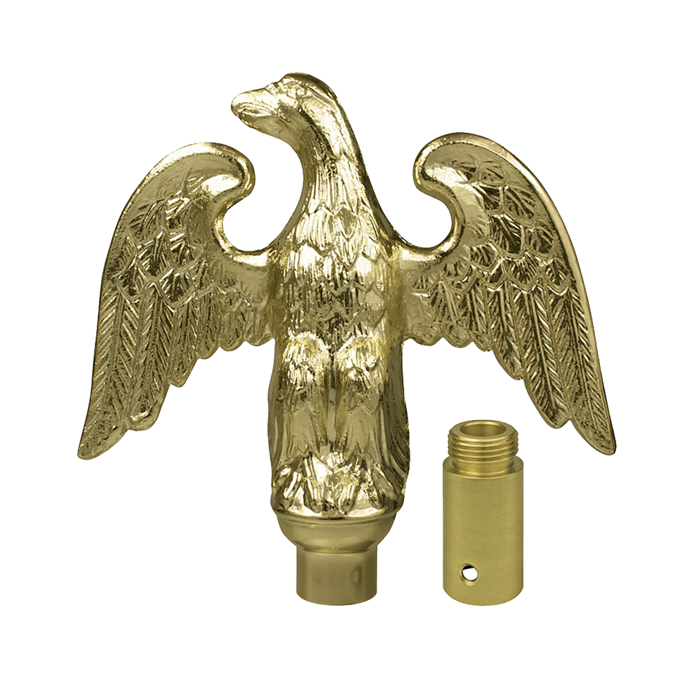 Perched Eagle, 6 3/4 in Gold Metal 7 in Wing Span - Oak