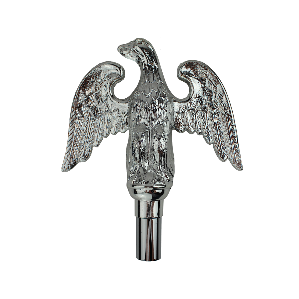 Perched Eagle, 6 3/4 in Silver Metal 7 in Wing Span - Oak