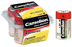 Batteries, D, Camelion Plus Alkaline, 4 per Tub