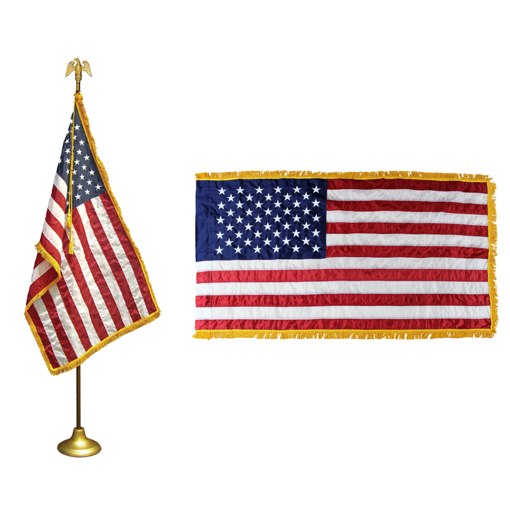 American  Flag Nylon Pole Hem with Gold Fringe