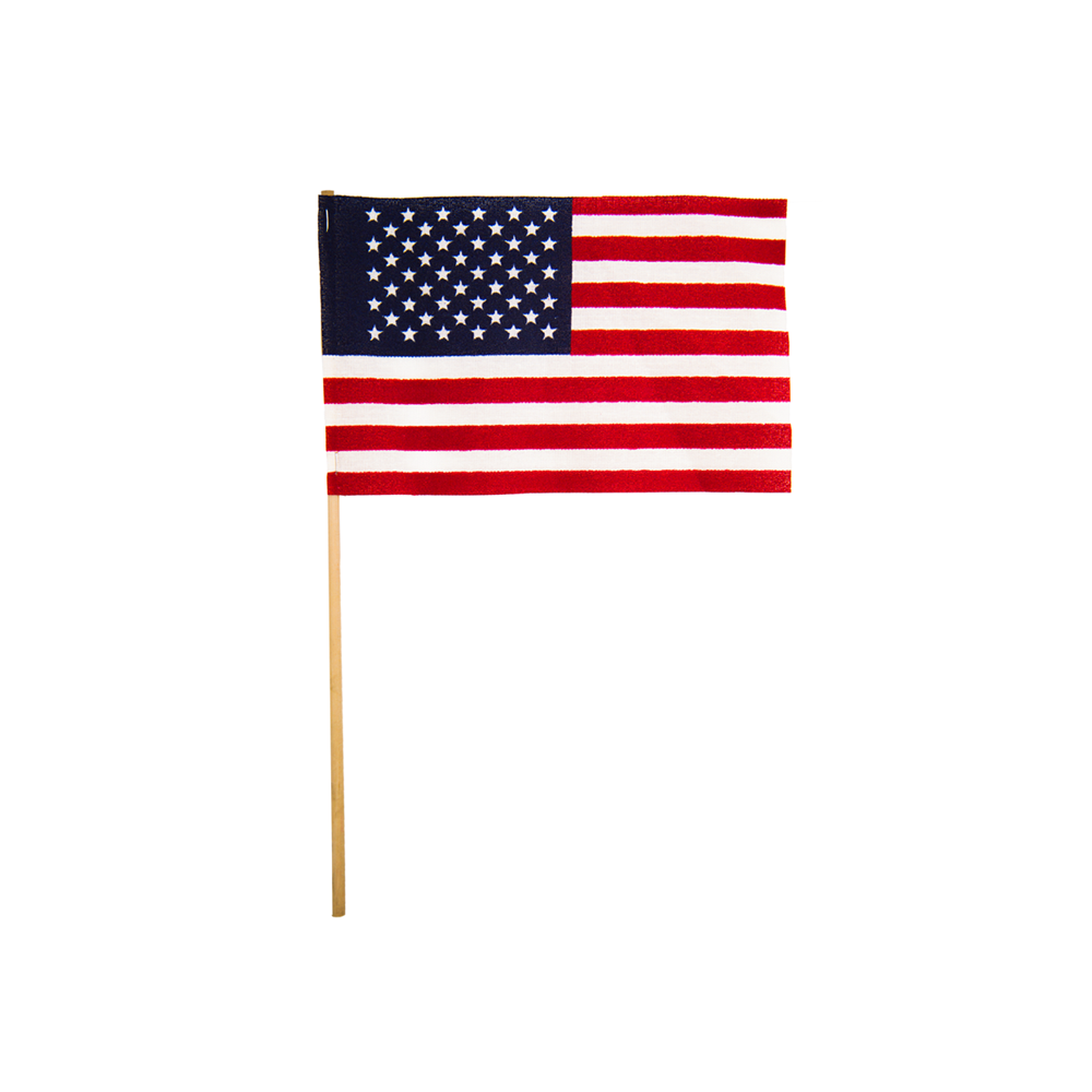 U.S. Stick Flag 4 in X 6 in Cotton No Sew 3/16 in X 10 in Natural Wood Staff No Tip