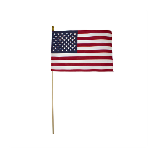 U.S. Stick Flag 8 in X 12 in Cotton No Sew 5/16 in X 24 in Natural Wood Staff Gold Spear Tip