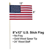 U.S. Stick Flag 8 in X 12 in Cotton No Sew 5/16 in X 24 in Natural Wood Staff Gold Spear Tip