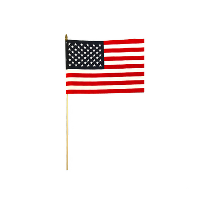 U.S. Stick Flag 8 in X 12 in Cotton Hemmed 5/16 in X 24 in Natural Wood Staff Gold Spear Tip