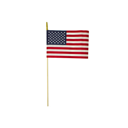 U.S. Stick Flag 6 in X 9 in Cotton No Sew 1/4 in X 18 in Natural Wood Staff Gold Spear Tip