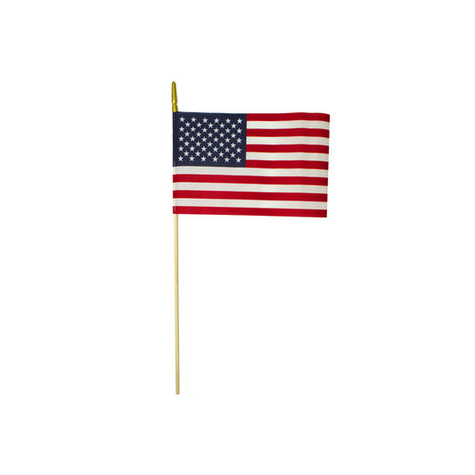U.S. Stick Flag 6 in X 9 in Cotton No Sew 1/4 in X 18 in Natural Wood Staff Gold Spear Tip