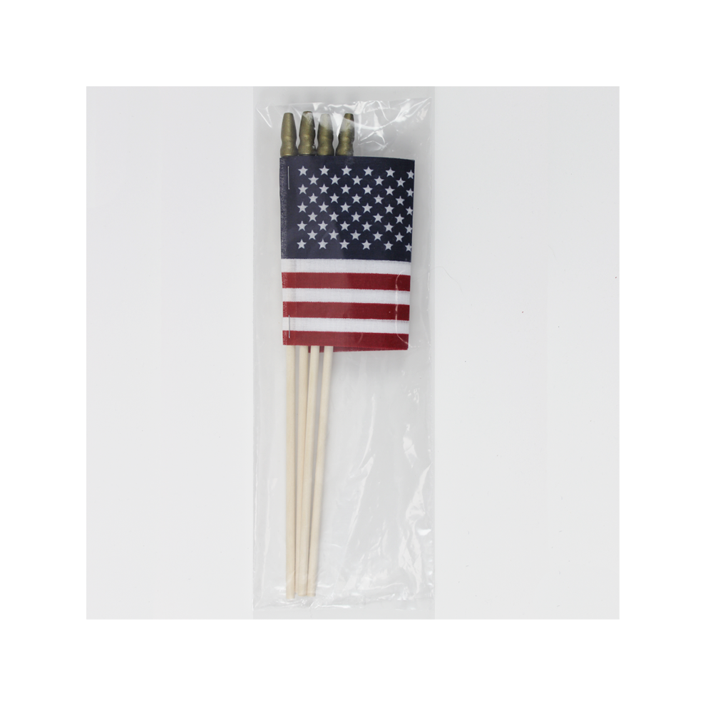 U.S. Stick Flag with Tip 4in X 6in - 4 Pack