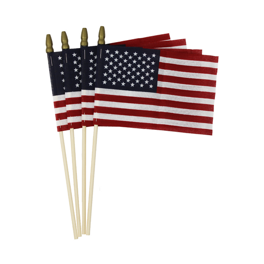 U.S. Stick Flag with Tip 4in X 6in - 4 Pack