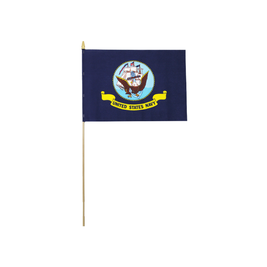 Stick Flag 12 in X 18 in Military E Poly Hemmed 5/16 in X 30 in Natural Wood Staff Gold Spear