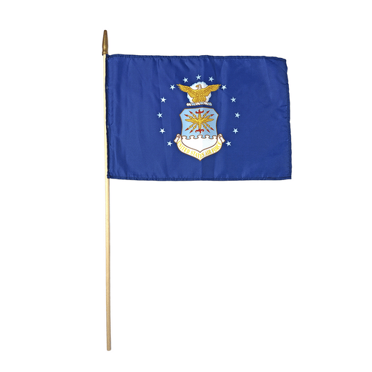 Stick Flag 12 in X 18 in Military E Gloss Hemmed 5/16 in X 30 in Natural Wood Staff Gold Spear