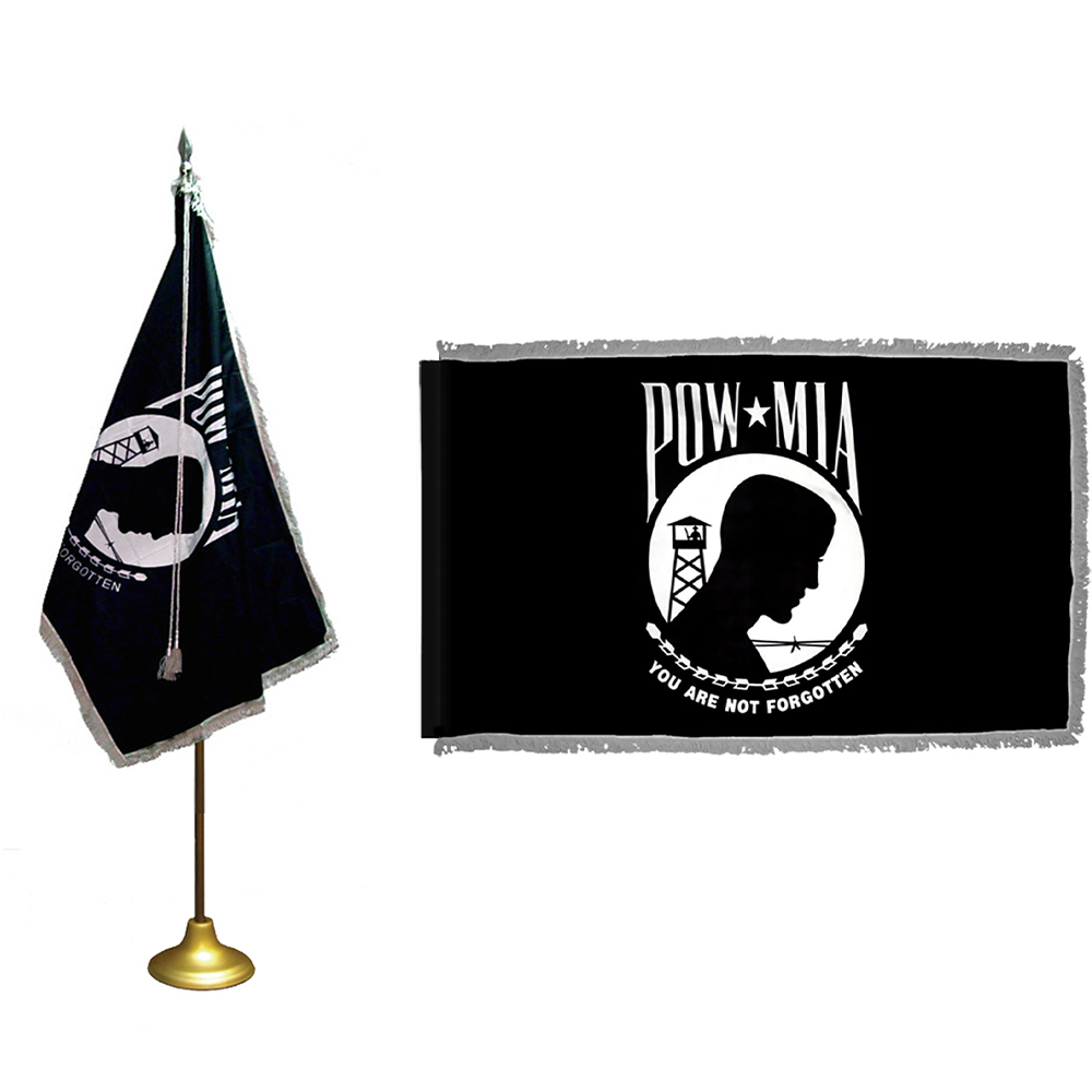 POW/MIA 3 X 5 Single Face Nylon Pole Hem Silver Fringe