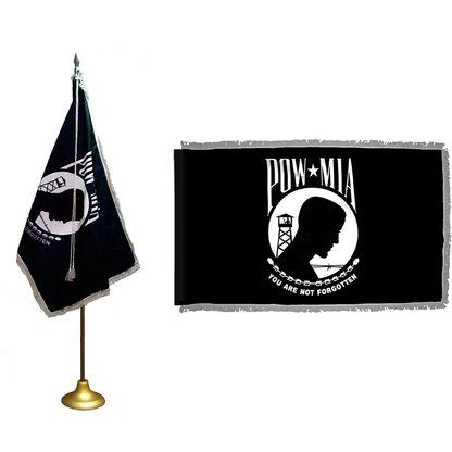 POW/MIA 3 X 5 Single Face Nylon Pole Hem Silver Fringe
