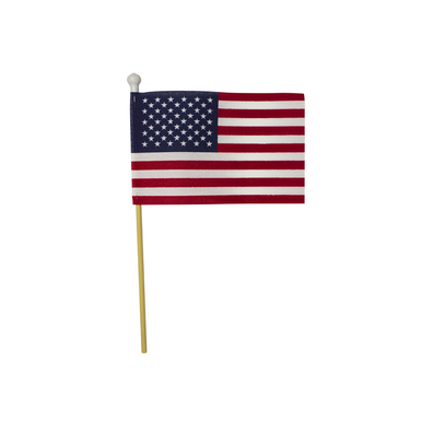 U.S. Stick Flag 4 in X 6 in No Fray 3/16 in X 10 in  Wood Staff Plastic White  Ball Tip