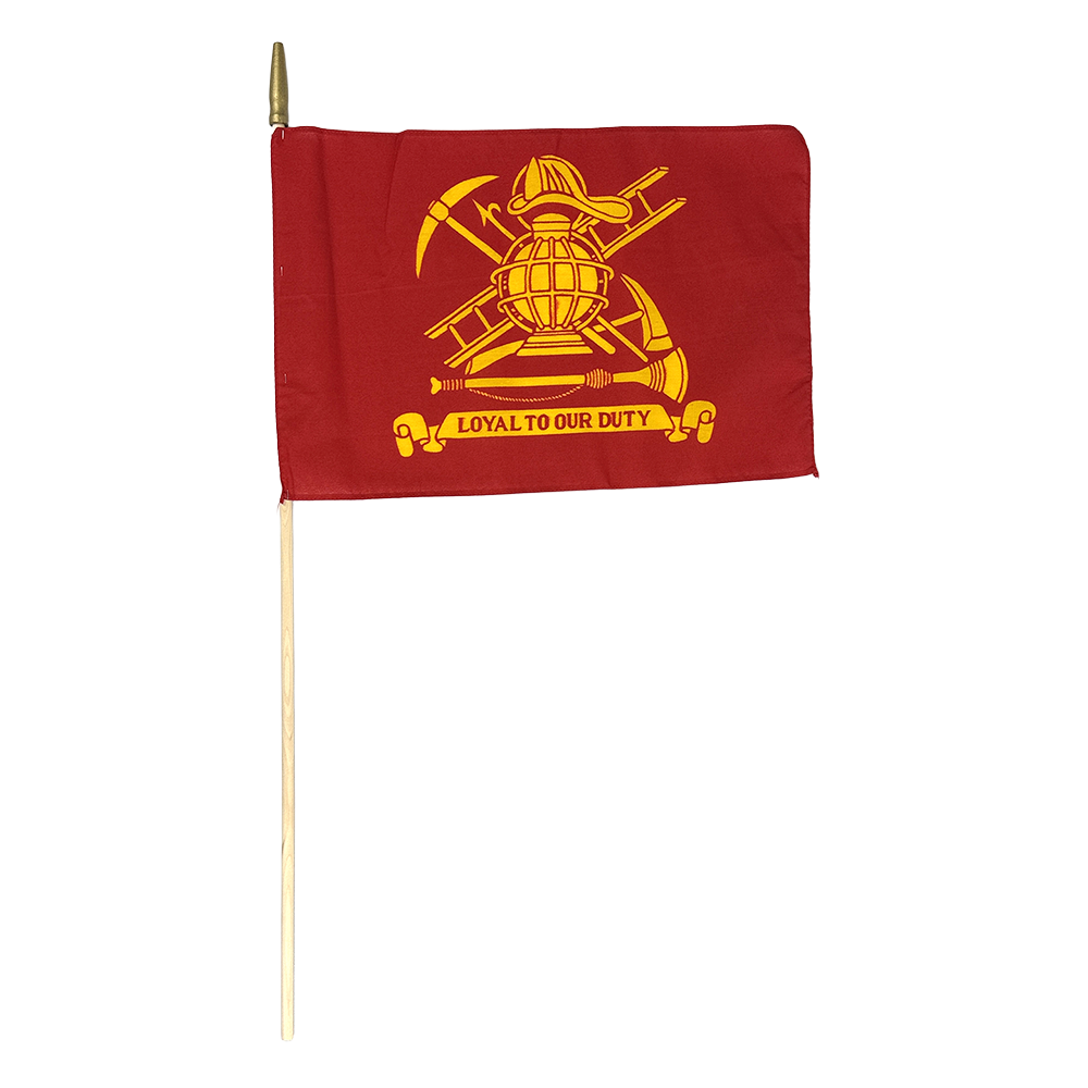 Firemen Stick Flag 12 in X 18 in Cotton Hemmed 3/8 in X 30 in Natural Wood Staff Gold Spear Tip