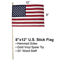 U.S. Stick Flag 8 in X 12 in Hemmed 5/16 in X 24 in Wood Staff Plastic Spear Tip