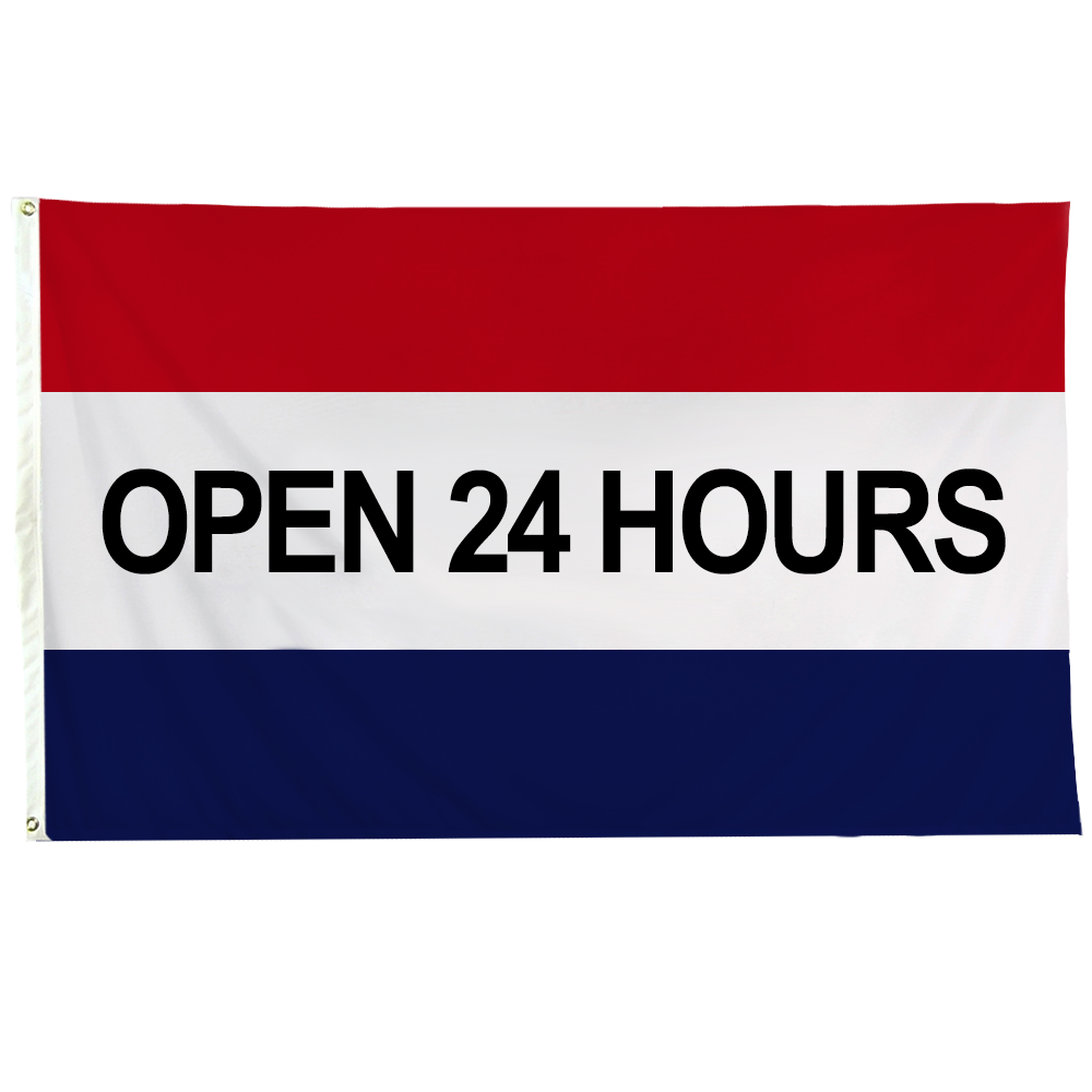 Open 24 Hours 3 X 5 Nylon with Header and Grommet