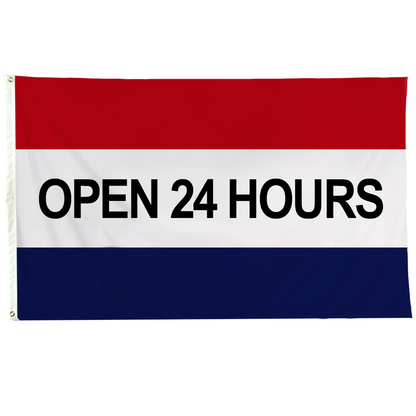 Open 24 Hours 3 X 5 Nylon with Header and Grommet