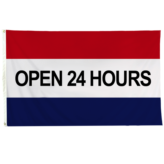 Open 24 Hours 3 X 5 Nylon with Header and Grommet