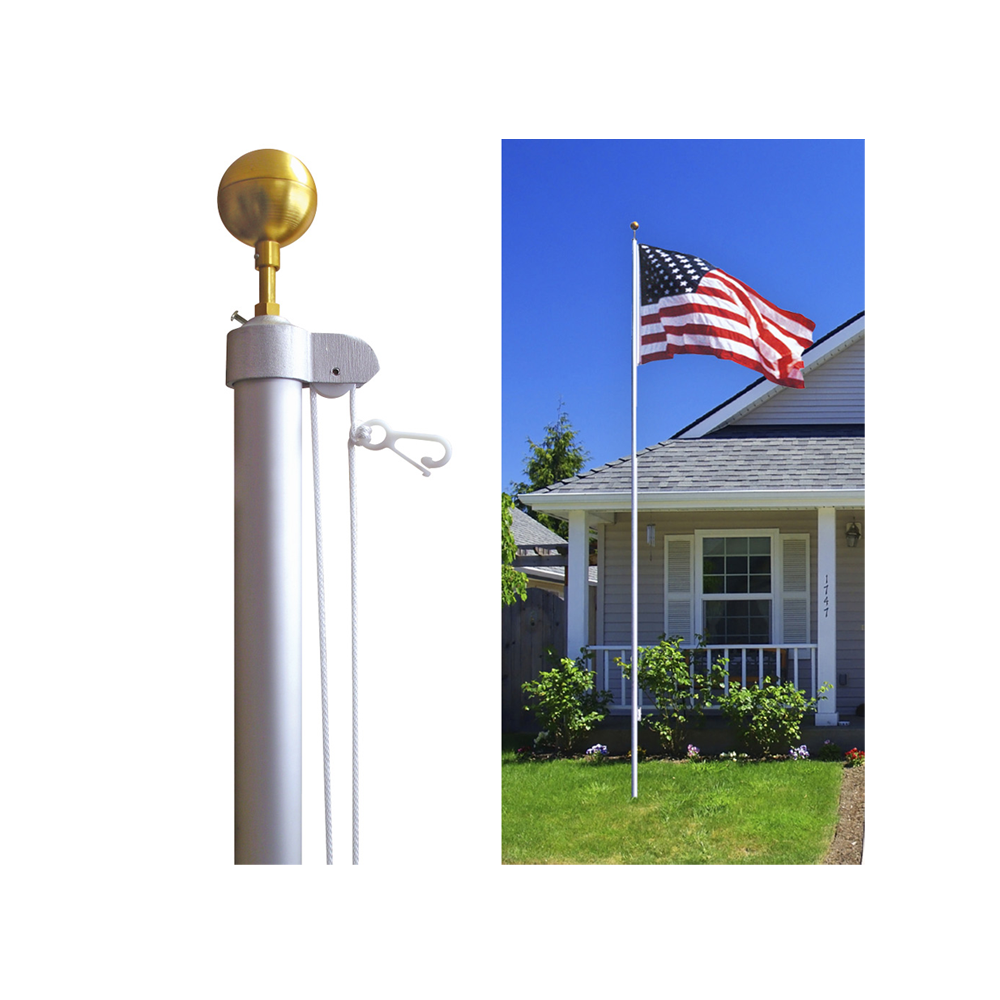 20 ft Five Piece Silver Aluminum Homesteader Flagpole - Gold Ball and Ground Sleeve