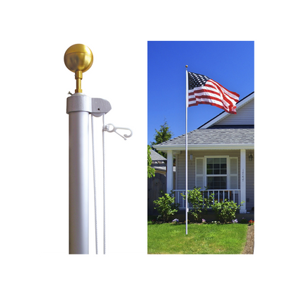 20 ft Five Piece Silver Aluminum Homesteader Flagpole - Gold Ball and Ground Sleeve