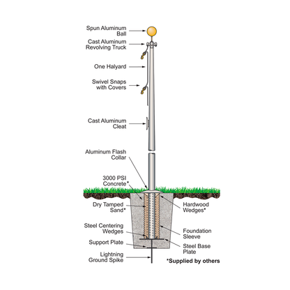 40 ft Two Piece Satin 7 in Butt Diameter .156 Wall Tube and Base Economy Extra Series Flagpole