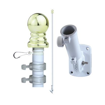 6 ft X 1 in Two Piece White Aluminum Heavy Duty Spinning Pole - Gold Ball Mounting Rings Adjustable Bracket
