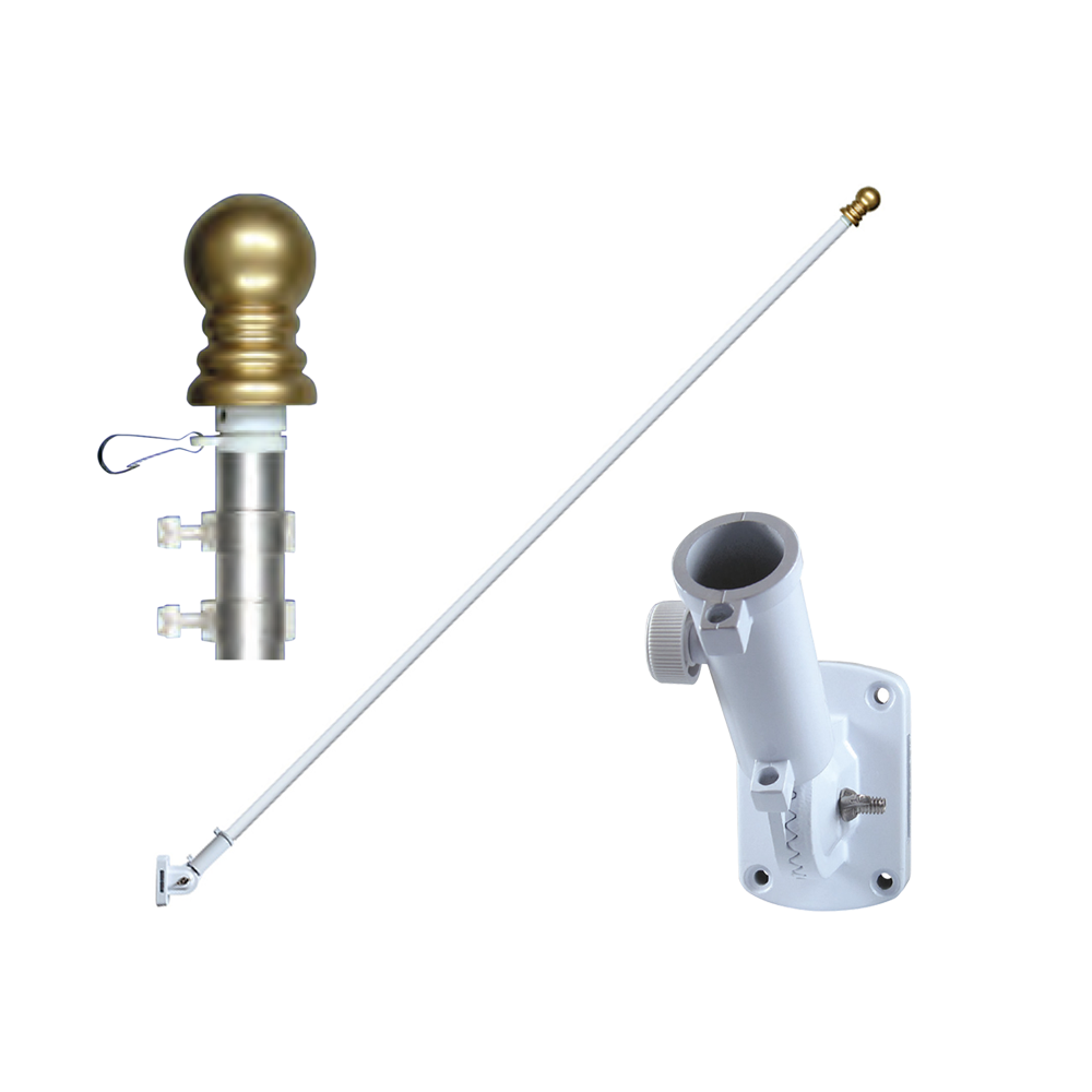 6 ft X 1 in Two Piece White Aluminum Heavy Duty Spinning Pole - Gold Ball Mounting Rings Adjustable Bracket