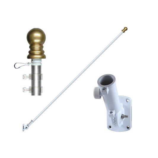 6 ft X 1 in Two Piece White Aluminum Heavy Duty Spinning Pole - Gold Ball Mounting Rings Adjustable Bracket
