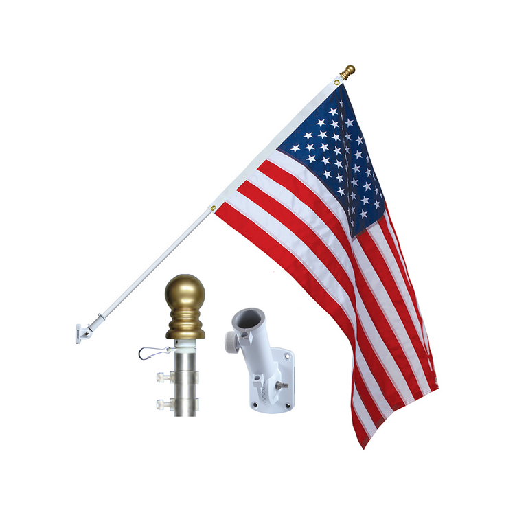 6 ft X 1 in Two Piece White Aluminum Heavy Duty Spinning Pole - Gold Ball Mounting Rings Adjustable Bracket