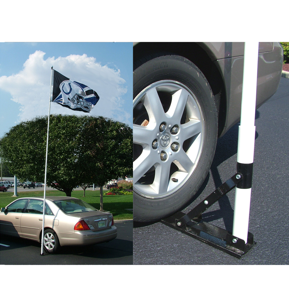 Telescoping Tailgate Pole, 16 ft White Fiberglass - Ball Top Wheel Mount Ground Sleeve Flag Hooks