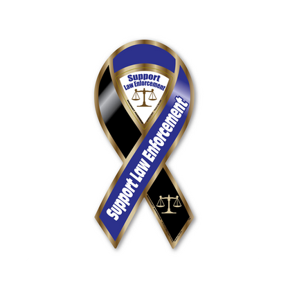 Support Law Enforcement Blue/Black 2-in-1 Ribbon Car Magnet