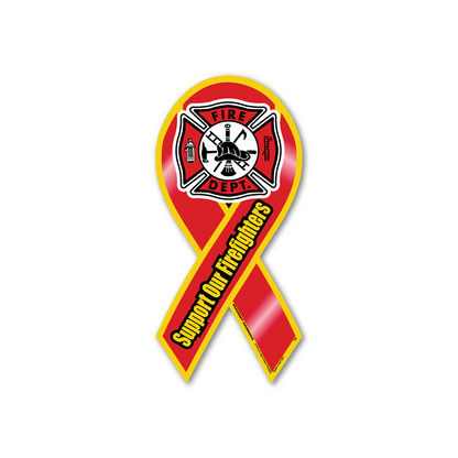 Support Our Firefighters Flames Ribbon Car Magnet