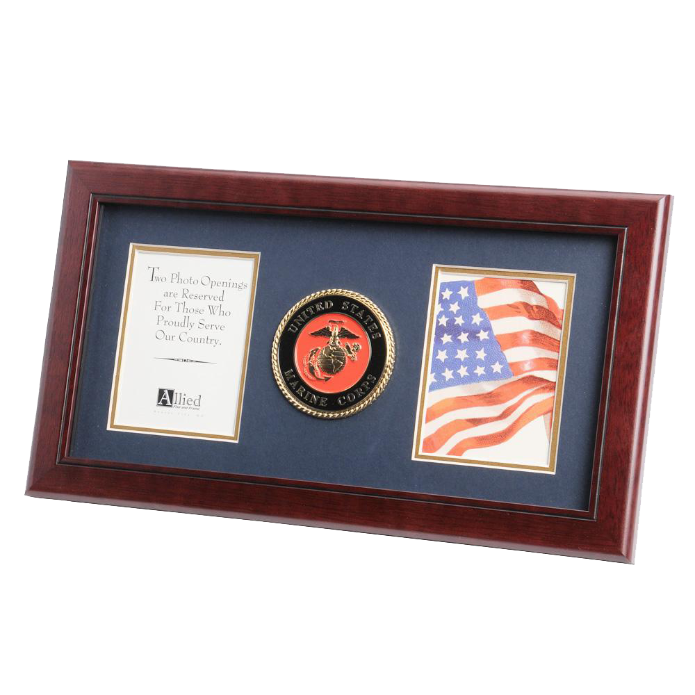 Picture Frame USMC Medallion 8 in X 16 in Mahogony 2-opening