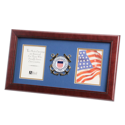 Picture Frame Coast Guard Medallion 8 in X 16 in Mahogany 2-opening