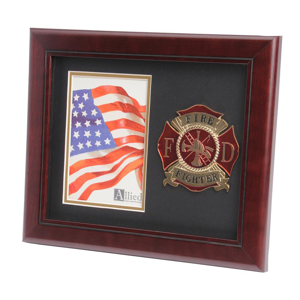 Picture Frame Fire Fighter Medallion 8 in X 10 in Mahogany