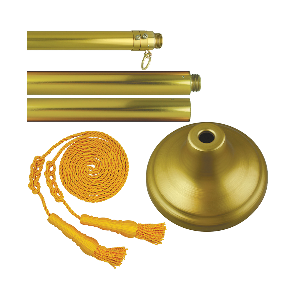 8ft Gold Aluminum Pole, Stand & Tassel 3x5 Kit