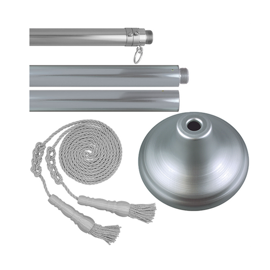 8ft Silver Aluminum Pole, Stand & Tassel 3x5 Kit