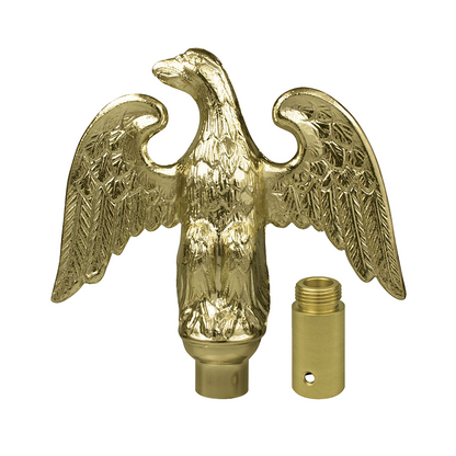 Perched Eagle, 6 3/4 in Gold Metal 7 in Wing Span - Oak