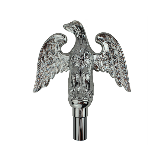 Perched Eagle, 6 3/4 in Silver Metal 7 in Wing Span - Oak