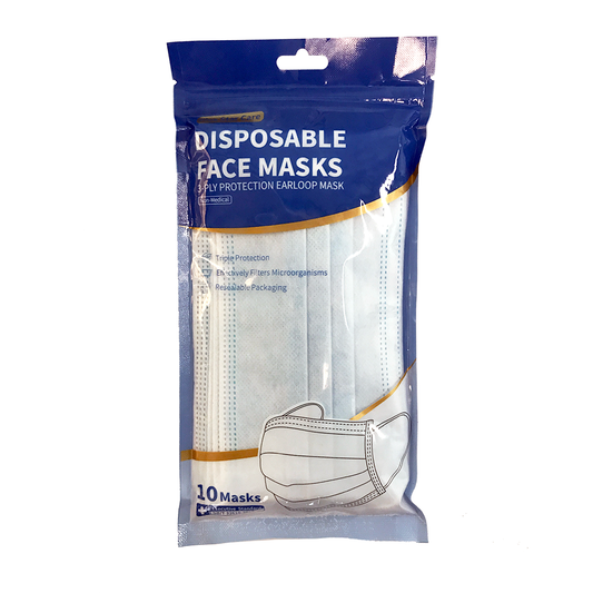 Face Mask, Disposable 3-Ply Pack of 10