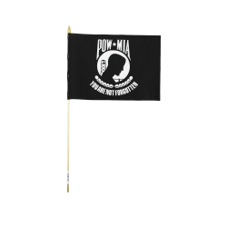 POW/MIA Stick Flag 12 in X 18 in Poly Cotton Natural Staff No Sew