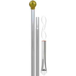 8 ft X 1 in One Piece Silver Mill Aluminum Pole Display Set includes Gold Vinyl Ball Ties Ground Sleeve