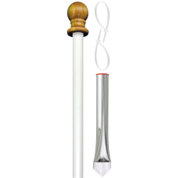 8 ft X 1 in One Piece White Fiberglass Pole Display Set includes Wood ball Flag ties Ground Sleeve